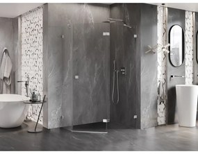 Mexen Lunar, päťuholníkový sprchový kút naklápací vpravo 90 x 80 cm, 8mm číre sklo, chrómový profil, 831-090P-080L-01-00-P