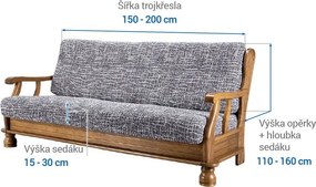 Bielastické poťahy GRAFITI NOVÉ antracit trojkreslo s drevenými rúčkami (š. 150 - 200 cm)