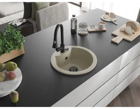 Mexen Diego, 1-komorový granitový drez 488x488x167 mm a drezová batéria Elia, béžová, 6512-69-670101-70