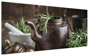 Obraz - Kanvička s rozmarínom (120x50 cm)