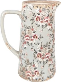Šedý keramický dekoračný džbán s kvetmi Floria L - 21*14*26 cm