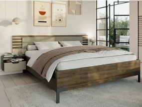 Posteľ s nočnými stolikmi Barea 180x200, béžová/dub atlantic%