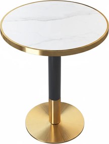 Jedálenský bistro stôl, biely mramor/čierna/zlatá, priemer 80 cm, OREN