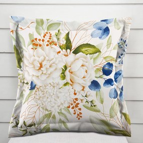 Biante Bavlnená obliečka na vankúš s lemom Sandra SA-668 Kvety a modro-zelené listy na bielom 60 x 60 cm