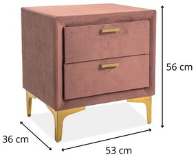 Noční stolek Monako sametově růžový