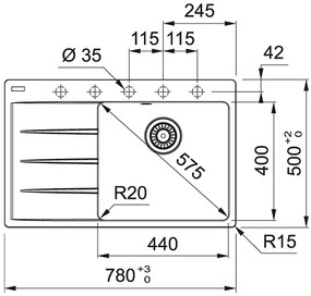 Franke Centro CNG 611-78 TL/2, 780x500 mm, fragranitový drez, Matná čierna 114.0637.513