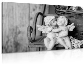 Obraz sošky anjelikov na lavičke v čiernobielom prevedení - 90x60
