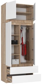 Šatníková skriňa s nadstavcom Star 90 cm dub sonoma/biela
