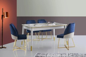 Jedálenský stôl rozkladací FLORA 146-181 cm, MDF, biely, mramorový vzhľad
