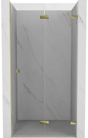 Mexen, Mexen Lunar-F pravé sklápacie sprchové dvere 85 cm, transparentné, zlaté - 836-085-000-50-00-P