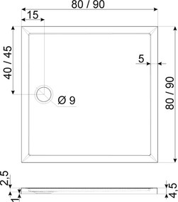 Novoterm Štvorcová akrylátová sprchová vanička NV-David 80x80 nízka, čierna