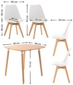 Jedálenska súprava stoličiek a stola Liborg (SET 4+1), natura/biela