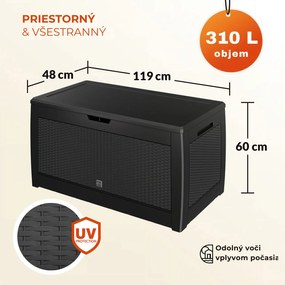 Odkladací box RATO, 310l, 119x48x60cm, antracitová Prosperplast