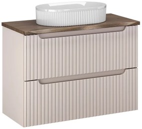 Závěsná skříňka Nova Cashmere Beyond I s deskou a umyvadlem 80 cm kašmírová/dub casella