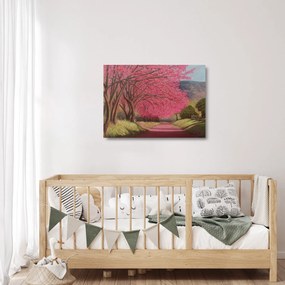 Sklenený obraz rozkvitnutých stromov (70x50 cm)