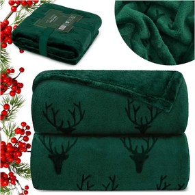 Vianočná deka NOBLE Deer 150x200 cm - tmavo zelená