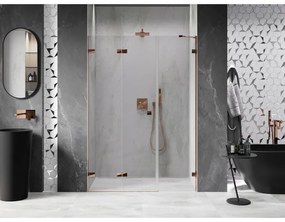 Mexen Lunar-F, ľavé sklápacie sprchové dvere 150 cm, 8mm číre sklo, ružové zlato profil, 836S-150-050-60-00-L