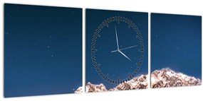 Obraz hôr a nočnej oblohy (s hodinami) (90x30 cm)