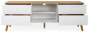 Biely TV stolík s detailmi v dekore dubového dreva Tenzo Dot, šírka 162 cm