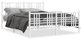 Kovový rám postele s čelom a podnožkou biely 150x200 cm 376393