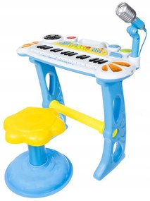 Detský klavír s mikrofónom a stoličkou | modrý