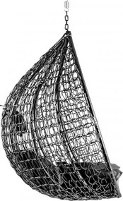 Čierne závesné kreslo KOKON bez stojanu, sivý vankúš