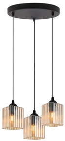 Závesné svietidlo Riffle Square, 3x medové sklenené tienidlo, b, o