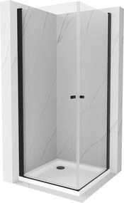 Mexen Pretoria Duo, sprchovací kút s 2-krídlovými dverami 80 (dvere) x 80 (dvere) cm, 6mm číre sklo, čierny profil + slim sprchová vanička 5cm biela s čiernym sifónom, 852-080-080-70-02-4010B