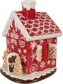 Červená keramická dóza perníková chalúpka - Ø 22*28 cm