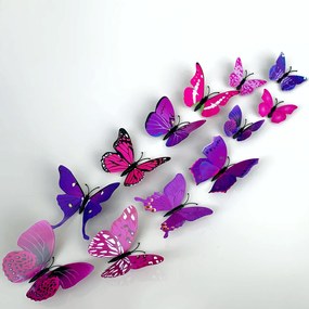 PIPPER | PIPPER. Samolepka na stenu "Realistické plastové 3D Motýle - Fialové" 12ks 5-12 cm