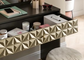 Toaletný stolík so zrkadlom Prismo, čierny/zlatý