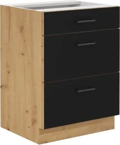 Dolná zásuvková kuchynská skrinka Modena, 60 cm, dub artisan/čierna%