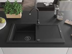 Mexen Leo, drez granitový 900x500x190 mm, 1-komorový, čierna-strieborná metalíza s čiernym sifónom, 6501901010-73-B