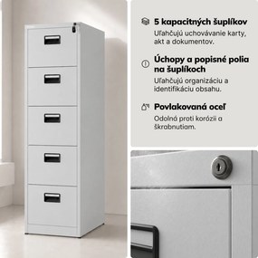 Kovová kartotéková skriňa sivá: SARA V5, 460 x 1625,5 x 600 mm