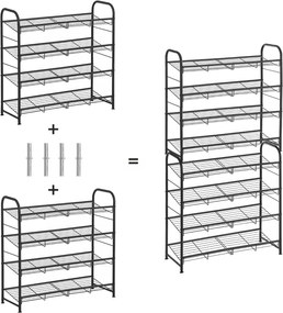 SONGMICS Kovový botník 4 police 68 x 65 cm čierny