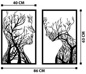 Kovová dekorácia na stenu Ľudské profily v tvare stromov 86x63 cm čierna
