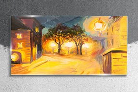 Obraz na skle Mestské lampy nočné stromy