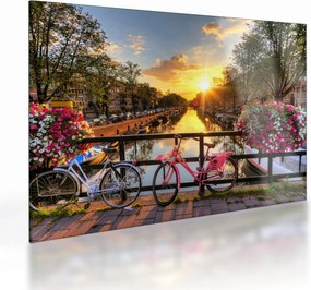 Sklenený obraz - Východ slnka v Amsterdame (70x50 cm)