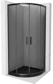 Mexen Rio, štvrťkruhový sprchovací kút s posuvnými dverami 80(dvere) x 80(dvere) x 190 cm, 6mm šedé sklo, čierny profil + čierna sprchová vanička SLIM, 863-080-080-70-40-4170B