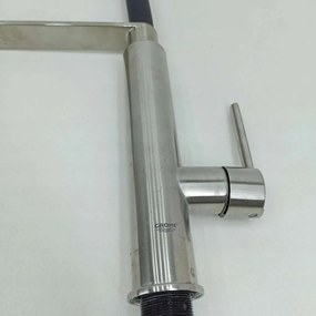 GROHE Feel profesionálna páková drezová batéria, flexibilné rameno so sprškou s prepínaním, 2jet, výška výtoku 200 mm, Supersteel/čierna, 31489DC0