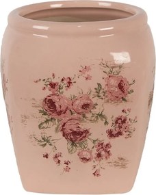 Béžový keramický obal na kvetináč s ružami Rósa S - 12*12*14 cm