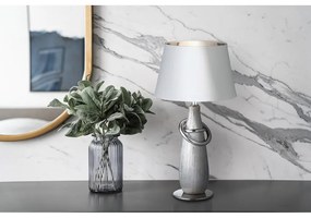 Biela stolová lampa z keramiky a tkaniny Trio Thebes, výška 38 cm
