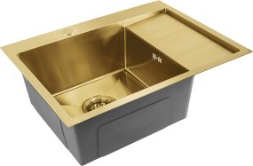 Rea Fin, 1-komorový oceľový drez 620x480x185 mm, zlatá matná, ZLE-06013