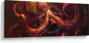 Obraz - Chobotnica, olejomaľba (s hodinami) (90x30 cm)