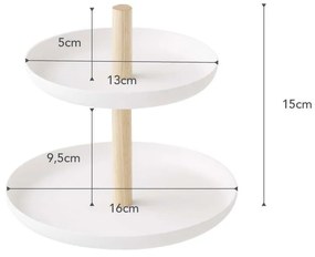 Biely stojan s 2 úložnými miskami a detailom z bukového dreva YAMAZAKI Tosca