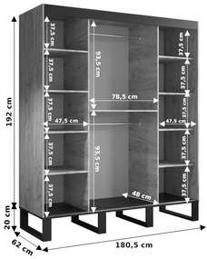 Šatníková skriňa 180 cm Lennox V2 (dub craft zlatý + čierna). Vlastná spoľahlivá doprava až k Vám domov. 1063582