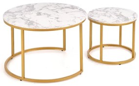 Súprava 2 ks konferenčných stolíkov PACILA, mramorový dekor / zlaté