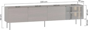 RTV skrinka Dunari 220 cm s kovovými nohami - dub dunin