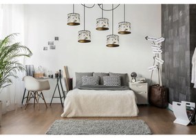 Závesné svietidlo Werona Spider 5, 5x sivé textilné tienidlo so vzorom, g