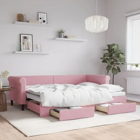 Rozkladacia denná posteľ s matracmi ružová 80x200 cm zamat 3197815